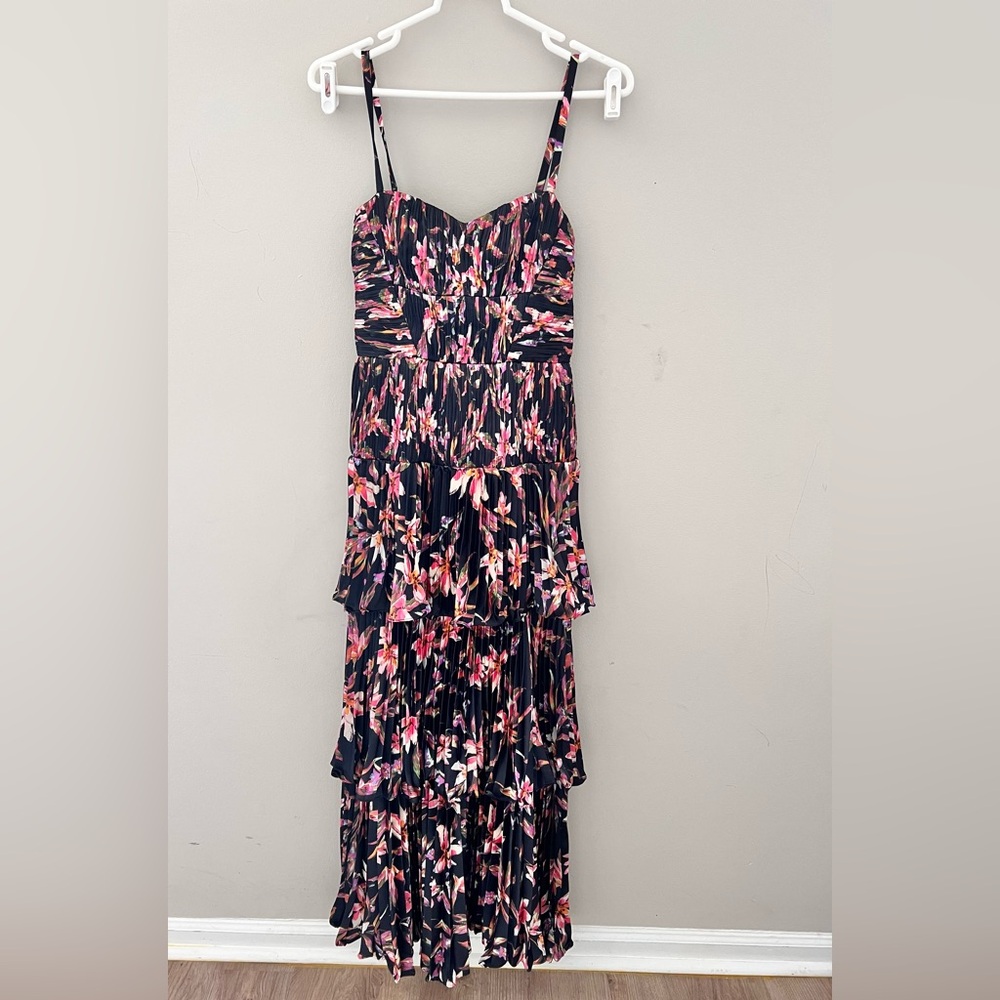 Amur Londyn Pleated Tiered Gown In Island Floral Maxi Dress Size 0/ XS - Picture 3 of 10